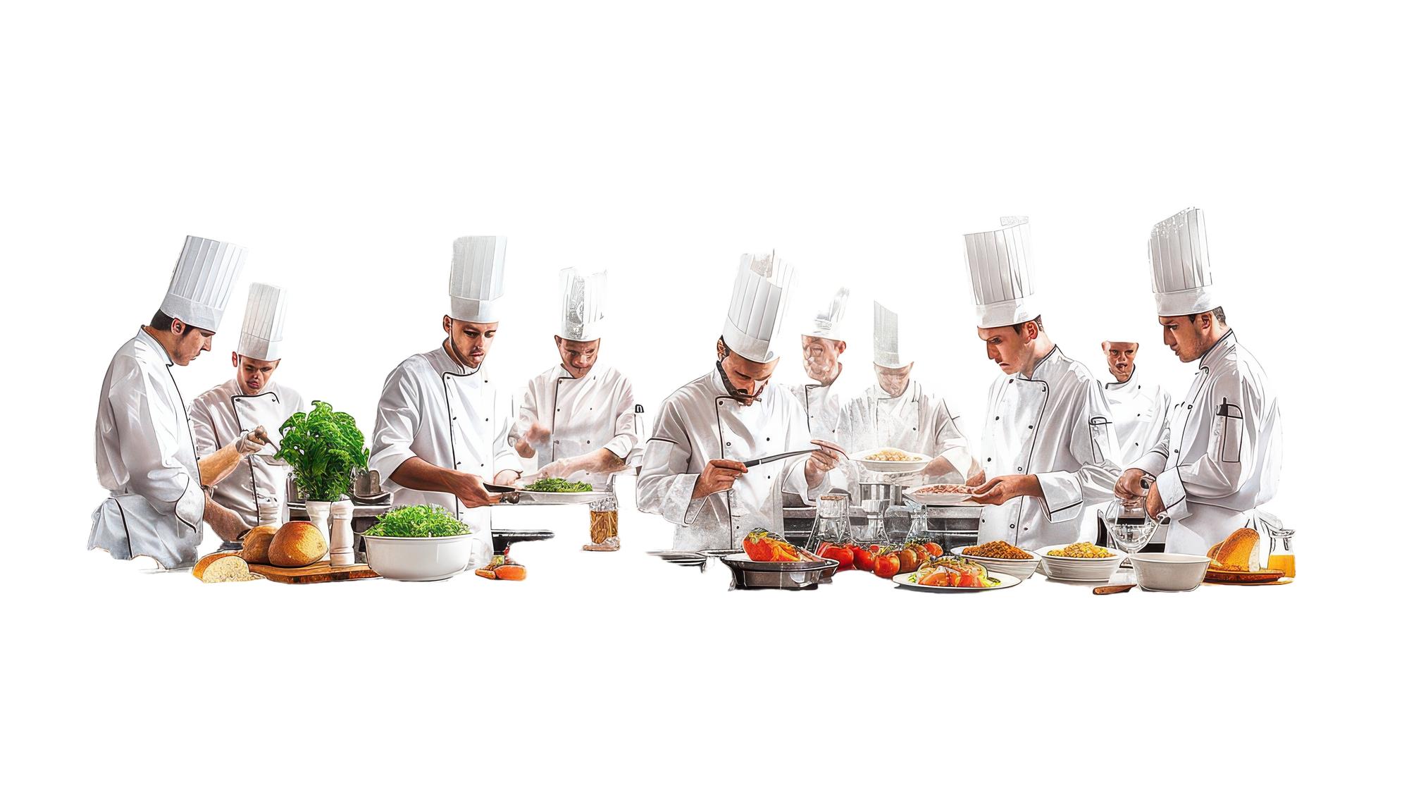 Chef and team prepping in studio kitchen